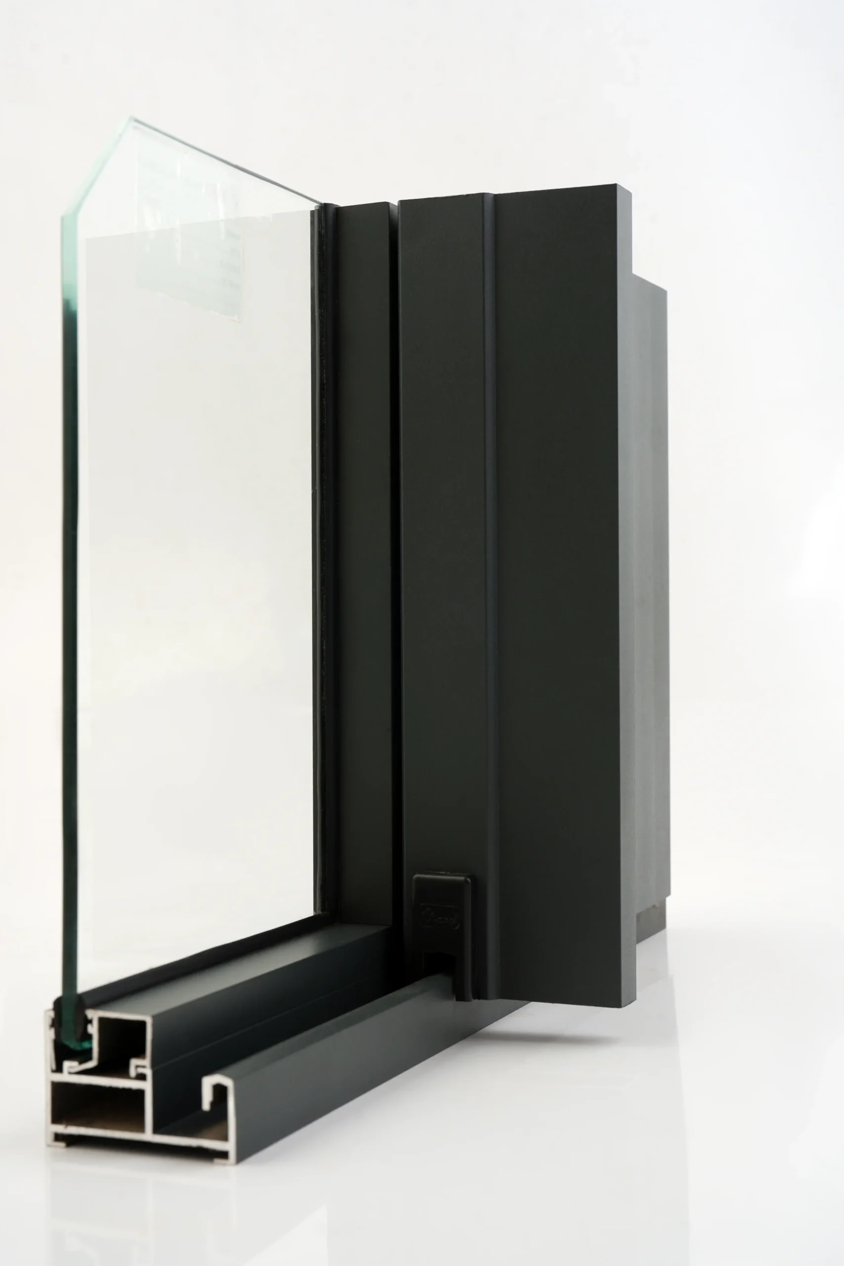 A window frame that slides, cut to show the inside