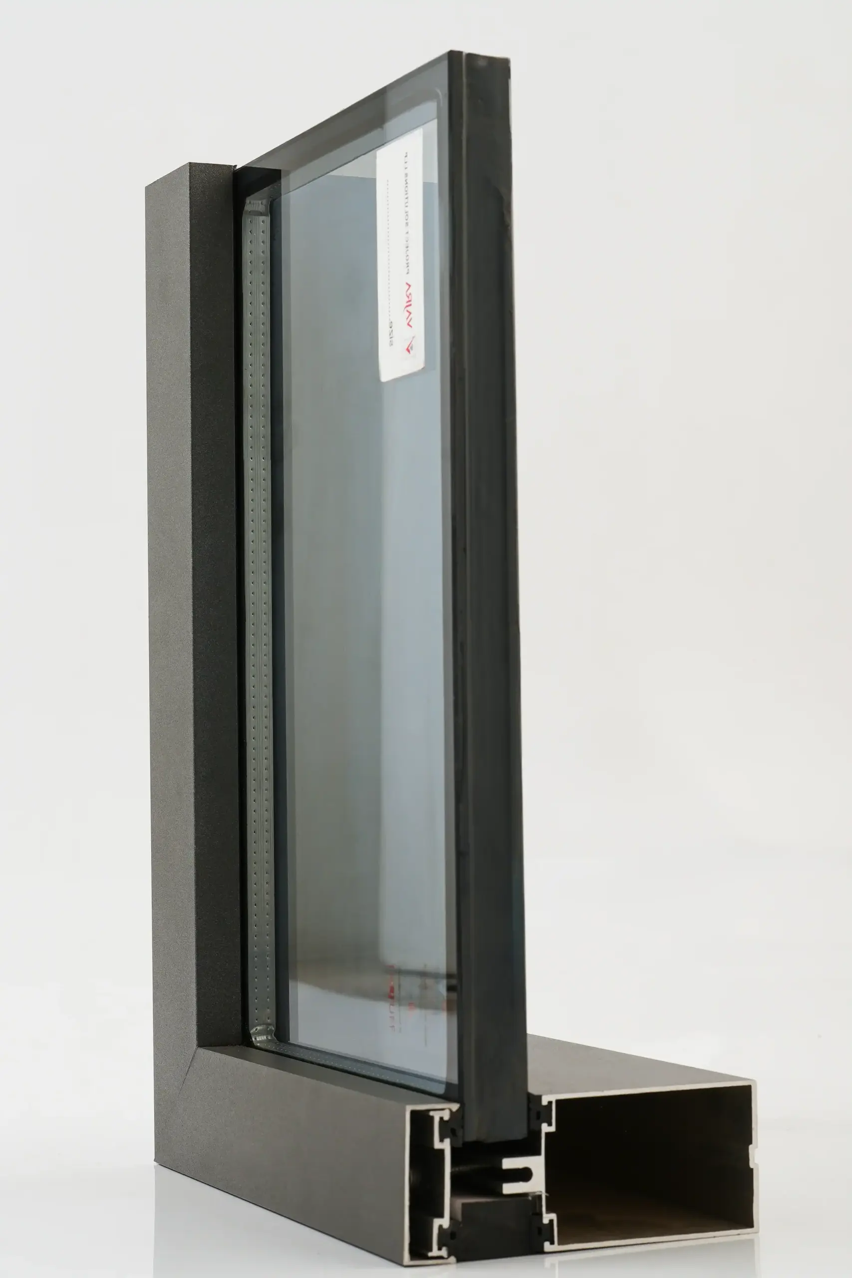 A glass wall frame, cut to show the inside