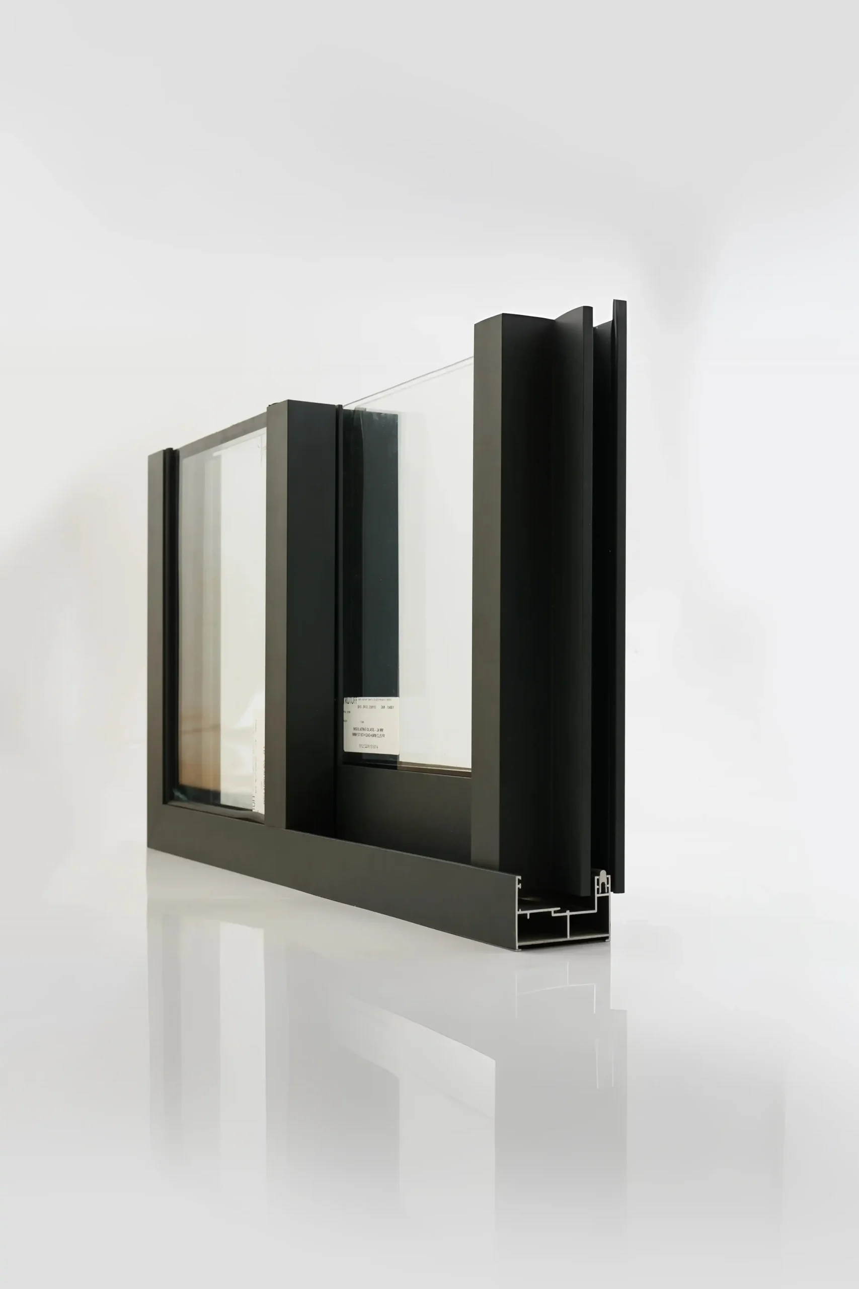A sliding door frame, cut to show the inside