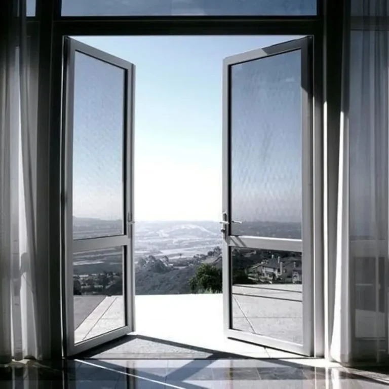 A glass door on a metal frame